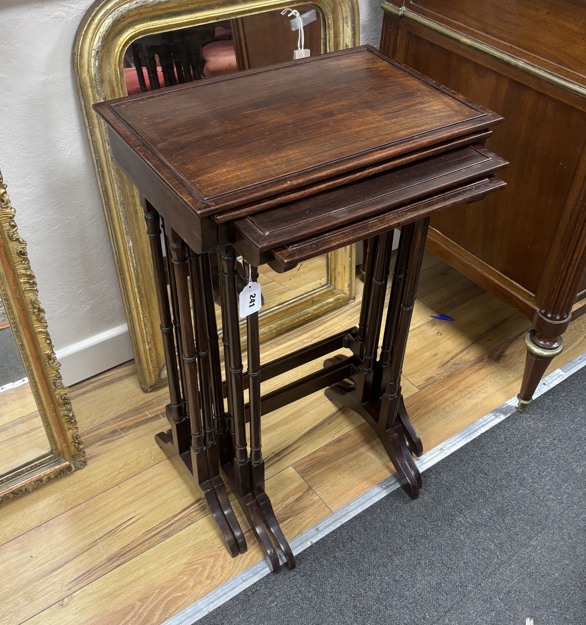 A quartetto of George III style rectangular rosewood tea tables, width 48cm, depth 31cm, height 74cm
